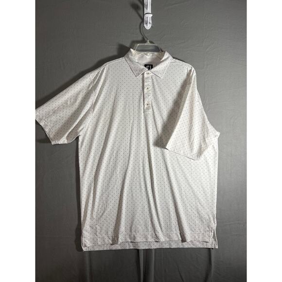 Footjoy Shirt Mens XL White Spotted Polo Short Sleeve Stretch Performance Golf - Picture 1 of 7
